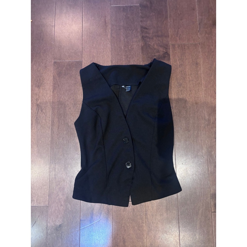 SHEIN Womens Black Tailored V-Neck Waistcoat Button Up Cinch Back Vest Size M
